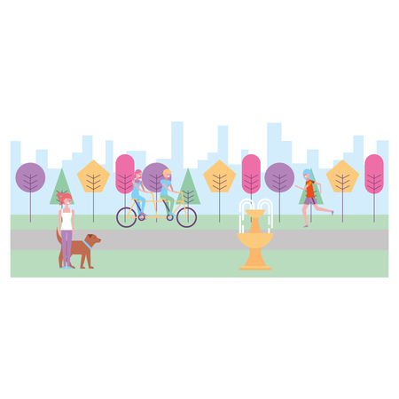 People in the park doing activities vector illustrationのイラスト素材