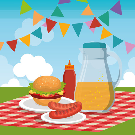 picnic party celebration scene vector illustration designのイラスト素材