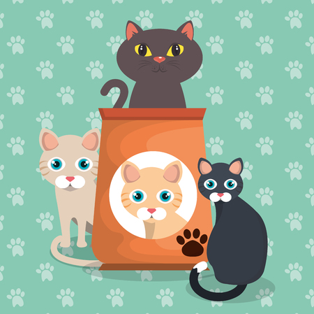 cute cats with food vector illustration designのイラスト素材