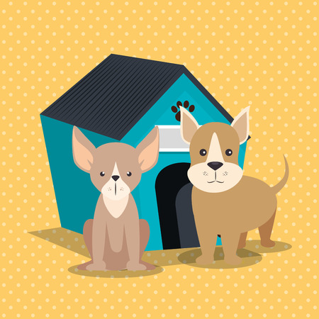 cute dogs with wooden house vector illustration designのイラスト素材