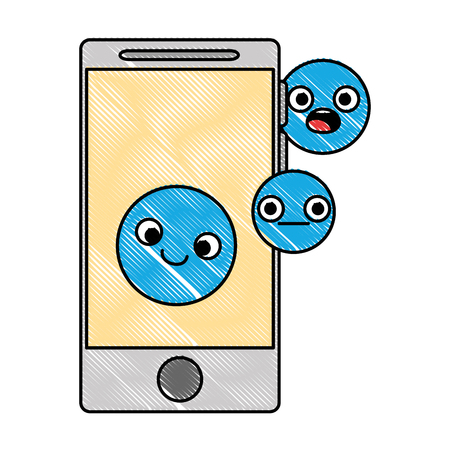 Smartphone device with emoticons faces, vector illustration designのイラスト素材
