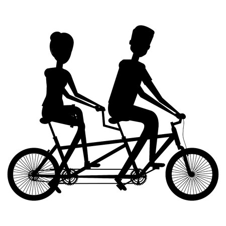Couple in bicycle silhouette  illustration designのイラスト素材