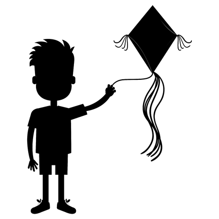 happy little boy flying kite character vector illustration designのイラスト素材