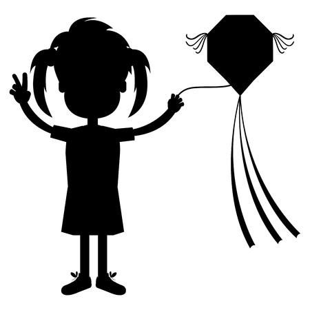 happy little girl flying kite character vector illustration designのイラスト素材