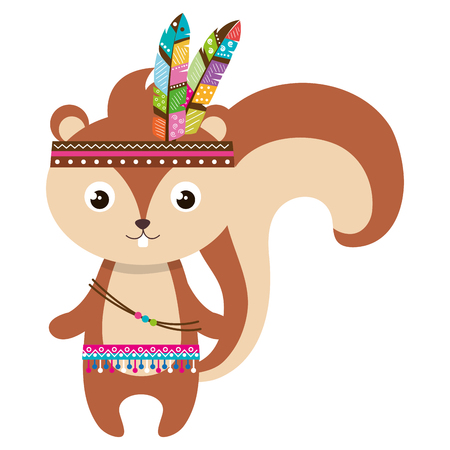 cute and tender chipmunk with feathers hat vector illustration designのイラスト素材