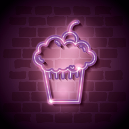 cupcake sweet neon label vector illustration designのイラスト素材
