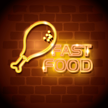 fast food chicken neon label vector illustration designのイラスト素材