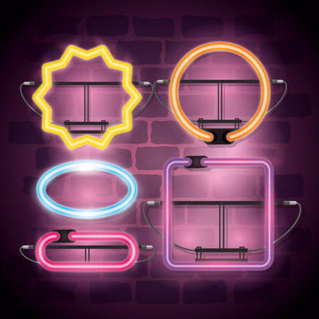 set neon labels icons vector illustration designのイラスト素材