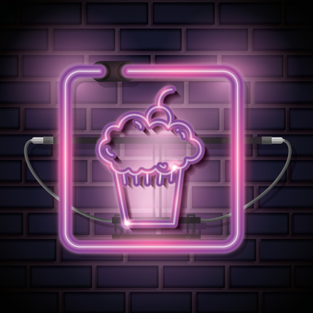 cupcake sweet neon label vector illustration designのイラスト素材