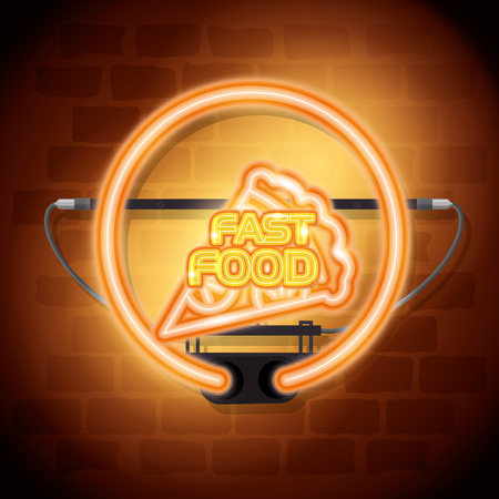 Fast food pizza neon label illustration designのイラスト素材