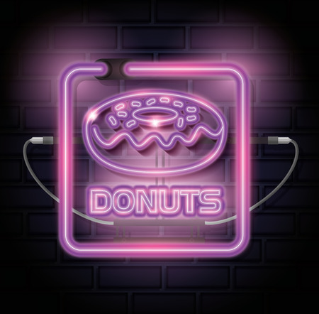 donut sweet neon label vector illustration designのイラスト素材