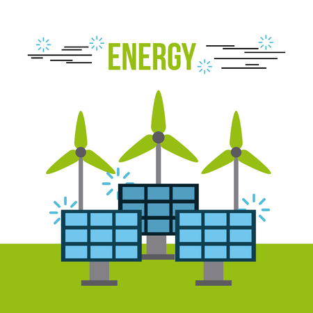 Energy renewable ecology solar panel turbine wind vector illustration.のイラスト素材