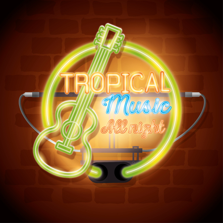 tropical music bar neon label vector illustration designのイラスト素材