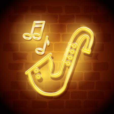 saxophone instrument neon label vector illustration designのイラスト素材