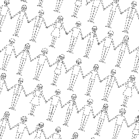 background people happy holding hands vector illustration dotted lineのイラスト素材