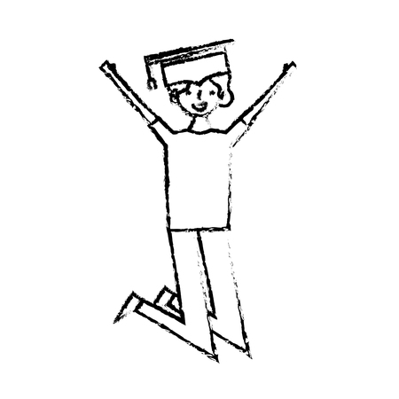 cartoon character young graduate woman jump from happiness vector illustration sketch designのイラスト素材