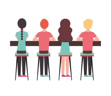 group people sitting on stool viewed from the back vector illustrationのイラスト素材