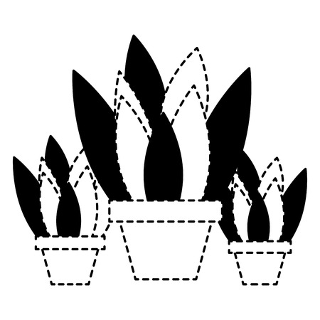 set of potted plants natural interior decoration vector illustration dotted line designのイラスト素材