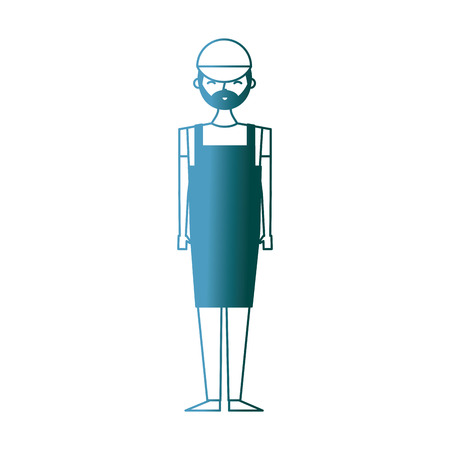 beard male barista with uniform apron and cap vector illustration gradient color designのイラスト素材