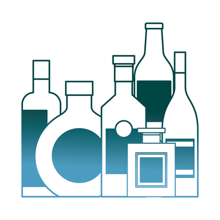 collection bottles liquor beverage drink vector illustration gradient color designのイラスト素材