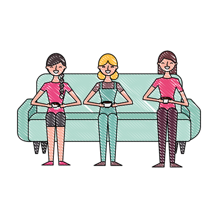 people female sitting drinking coffee in cup vector illustrationのイラスト素材
