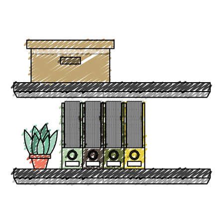 shelves carton box folder and plant in pot vector illustrationのイラスト素材