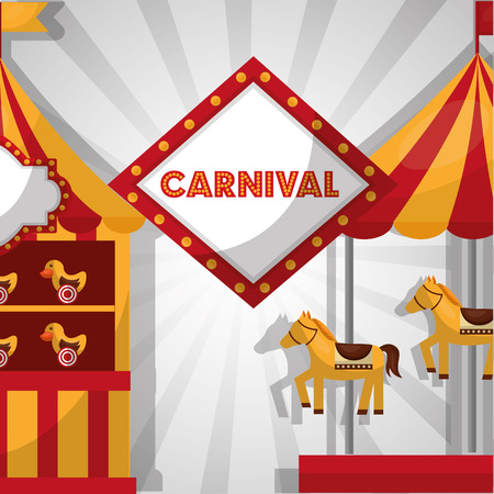 carnival fair festival carousel horses booth   ducks vector illustrationのイラスト素材