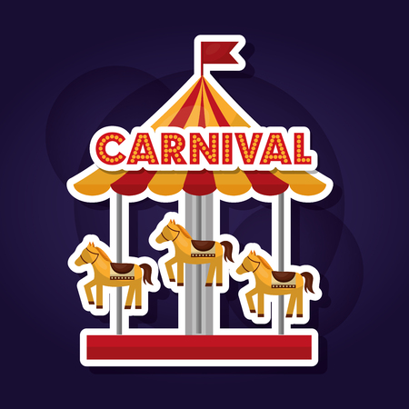carnival carousel horses enjoyment dark background vector illustrationのイラスト素材