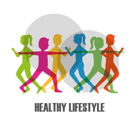 colored silhouette people making exercise healthy lifestyle vector illustrationのイラスト素材