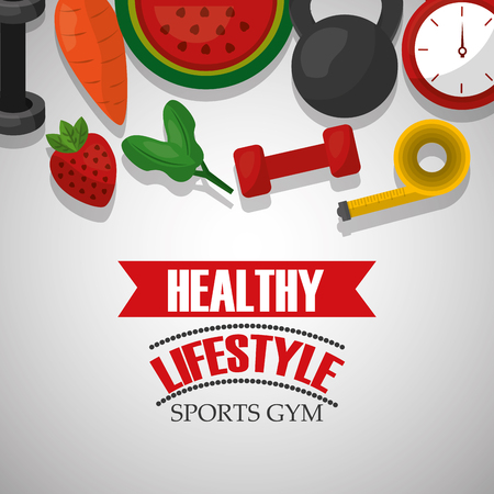 healthy lifestyle sports gym fruits nutrition vector illustrationのイラスト素材