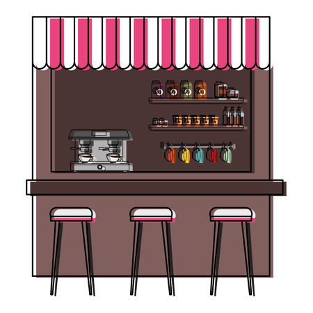 coffee shop machine espresso stools and shelf vector illustrationのイラスト素材