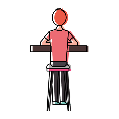 Back view cartoon man sitting on stool and counter vector illustrationのイラスト素材