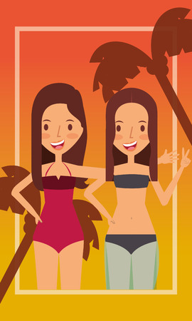 Friendly woman in swimsuit tourists vector illustrationのイラスト素材