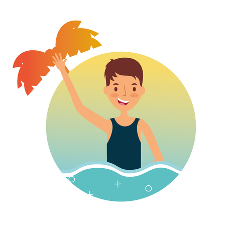 summer vacation happy man in the sea tropical vector illustrationのイラスト素材