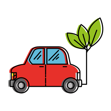 leafs plant with car ecology icon vector illustration designのイラスト素材