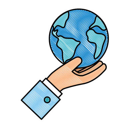 hand lifting world planet earth icon vector illustration designのイラスト素材