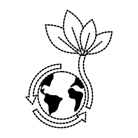 world planet with leafs plant ecology icon vector illustration designのイラスト素材