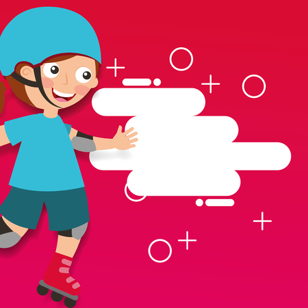 girl riding roller skating sport kids activity vector illustrationのイラスト素材