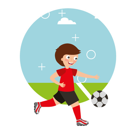 little soccer football player in motion with ball vector illustrationのイラスト素材