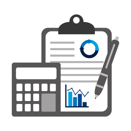 clipboard calculator pen business chart statistics elements vector illustrationのイラスト素材