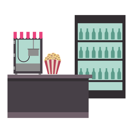 cinema bar counter machine popcorn and cooler sodas vector illustrationのイラスト素材