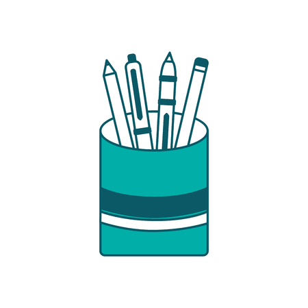 plastic cup with pencil pen supplies office vector illustration green designのイラスト素材