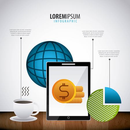 infographic statistics smartphone dollar pie chat world business vector illustrationのイラスト素材
