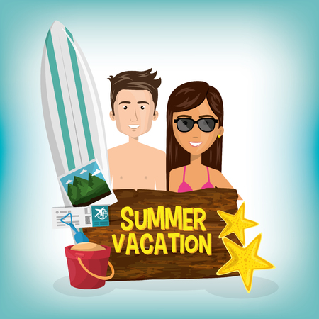 Couple with summer vacations set icons vector illustration designのイラスト素材
