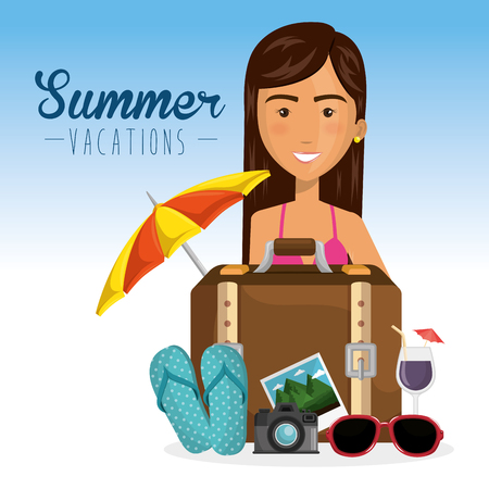 Girl with summer vacations elements vector illustration design.のイラスト素材