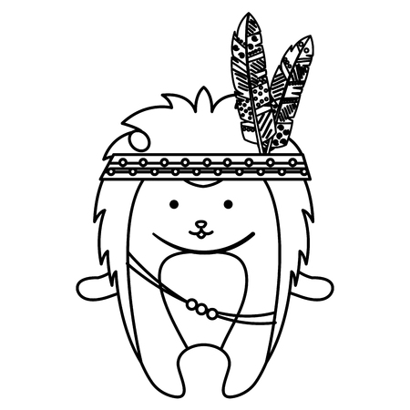 A cute and tender porcupine with feathered hat vector illustration designのイラスト素材