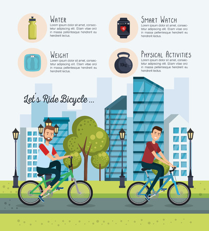 people in bicycle with healthy lifestyle icons vector illustration designのイラスト素材