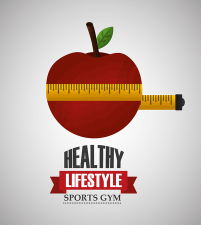 healthy lifestyle sport gym measuring tape around fresh apple vector illustrationのイラスト素材