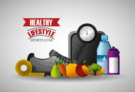 healthy lifestyle sports gym food and equipment vector illustrationのイラスト素材