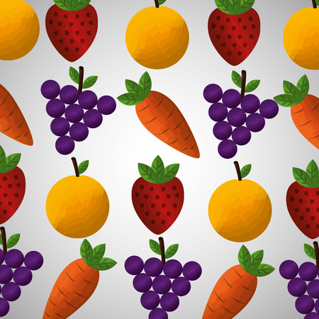 healthy foods dieting carrot grape strawberry orange pattern vector illustrationのイラスト素材